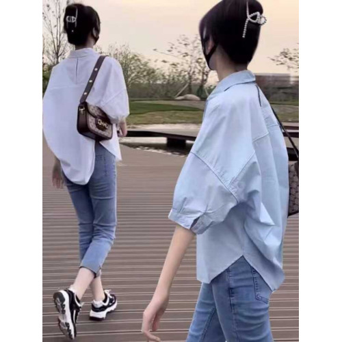 2025短袖襯衫女夏襯衣寬松小個子半袖上衣設計感小衆別致個性小衫