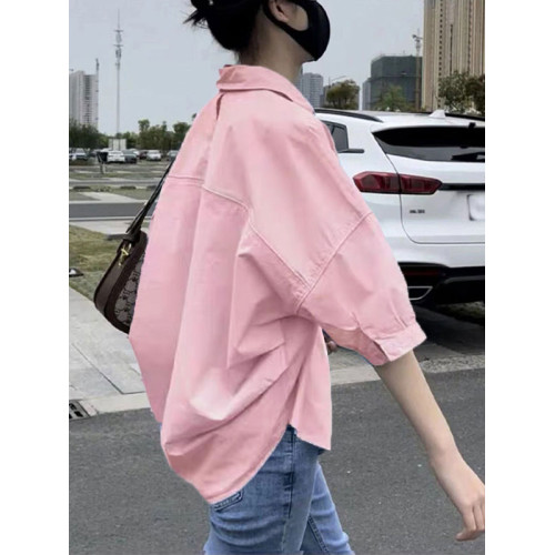 2025短袖襯衫女夏襯衣寬松小個子半袖上衣設計感小衆別致個性小衫