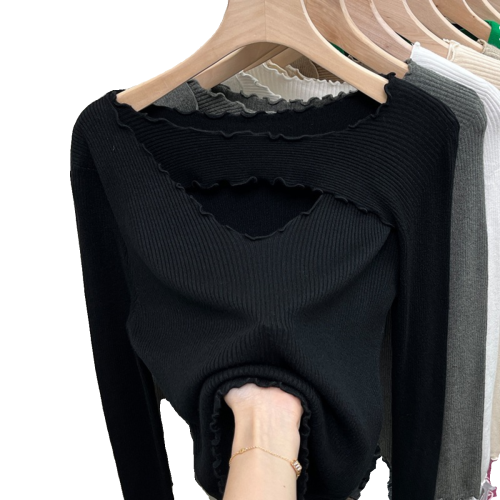 300斤大碼女裝胖mm秋冬季純欲木耳邊上衣設計感小衆打底衫女內搭2