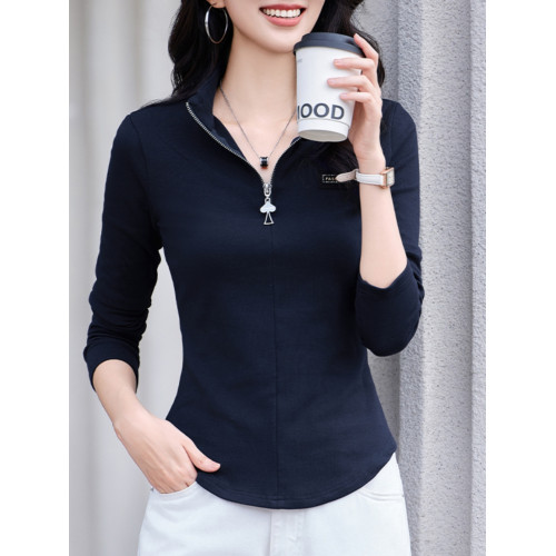 半高領拉鍊顯瘦長袖t恤女裝2025秋裝新款洋氣黑色百搭上衣打底衫 半高領拉鍊顯瘦長袖t恤女裝2025秋裝新款洋氣黑色百搭上衣打底衫