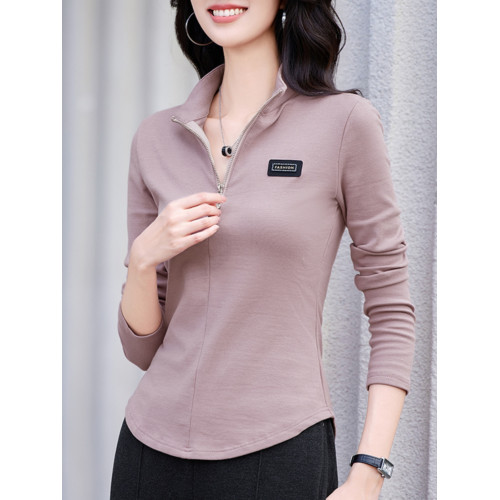 半高領拉鍊顯瘦長袖t恤女裝2025秋裝新款洋氣黑色百搭上衣打底衫 半高領拉鍊顯瘦長袖t恤女裝2025秋裝新款洋氣黑色百搭上衣打底衫