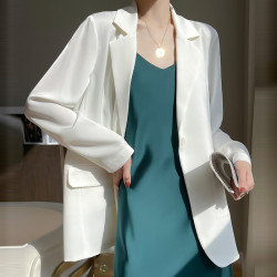 高級感醋酸西裝外套緞面西服上衣白色垂感質感休閒職業春夏小西裝