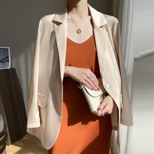 高級感醋酸西裝外套緞面西服上衣白色垂感質感休閒職業春夏小西裝 高級感醋酸西裝外套緞面西服上衣白色垂感質感休閒職業春夏小西裝