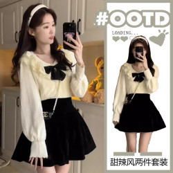 秋季新款女裝溫柔系炸街奶乖早秋奶系穿搭小香學院風套裝連衣裙子