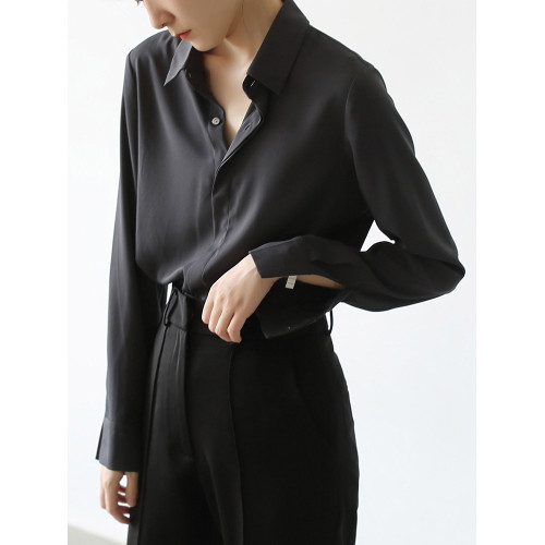 小衆高級感緞面黑色襯衫女2026春秋新款垂感輕熟職業氣質長袖襯衣