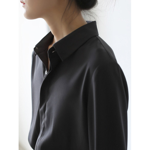 小衆高級感緞面黑色襯衫女2026春秋新款垂感輕熟職業氣質長袖襯衣