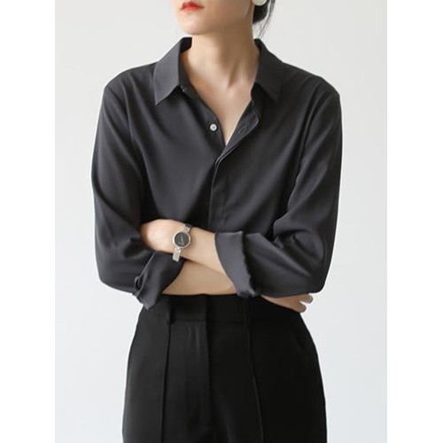 小衆高級感緞面黑色襯衫女2026春秋新款垂感輕熟職業氣質長袖襯衣