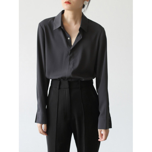 小衆高級感緞面黑色襯衫女2026春秋新款垂感輕熟職業氣質長袖襯衣