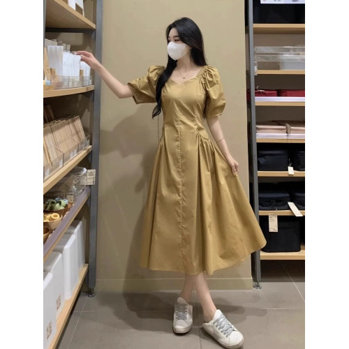 黑色赫本風收腰連衣裙女夏季大碼胖mm遮肉顯瘦法式高級v領長裙子