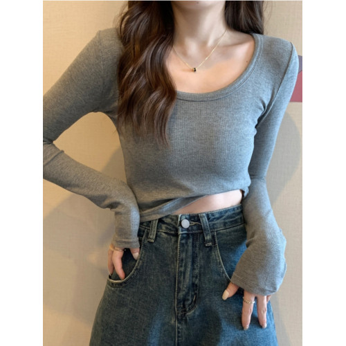 長袖t恤女2025低領百搭秋冬季螺紋棉正肩緊身U領打底衫磨毛上衣女 長袖t恤女2025低領百搭秋冬季螺紋棉正肩緊身U領打底衫磨毛上衣女