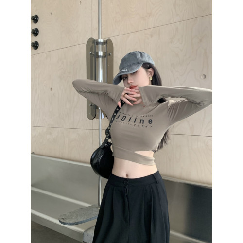 ET爵士 美式bm緊身蹦迪T恤女辣妹長袖jazz跳舞上衣短款修身打底衫