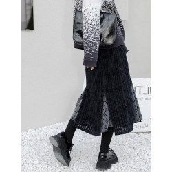 半身裙女魚尾裙中長款高級ins秋冬新款設計感拼接高腰紋格A字裙子