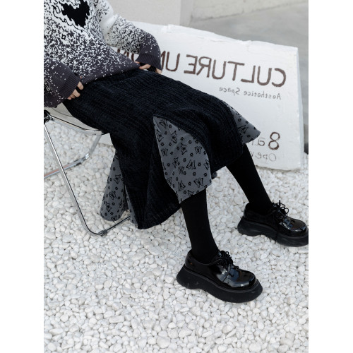 半身裙女魚尾裙中長款高級ins秋冬新款設計感拼接高腰紋格A字裙子 半身裙女魚尾裙中長款高級ins秋冬新款設計感拼接高腰紋格A字裙子