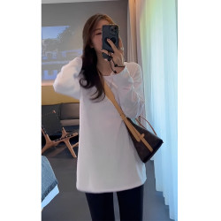 白色中長款打底衫女內搭德絨2025年春秋冬季上衣寬松純棉長袖t恤