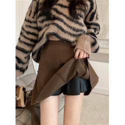 大碼咖色毛呢半身裙女春秋2025年a字短裙遮胯包臀繖裙高腰百褶裙