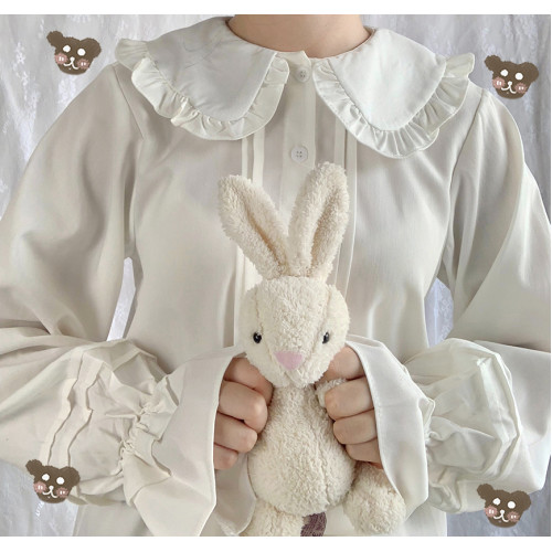 日系少女軟妹lolita內搭娃娃領襯衣長袖大繙領學院jk襯衫可愛