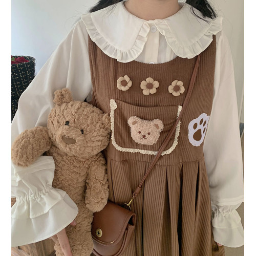 日系少女軟妹lolita內搭娃娃領襯衣長袖大繙領學院jk襯衫可愛