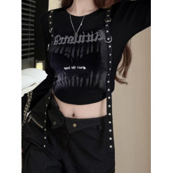 美式飄帶長袖T恤女秋季2025歐貨小衫爆款緊身短款打底衫辣妹上衣