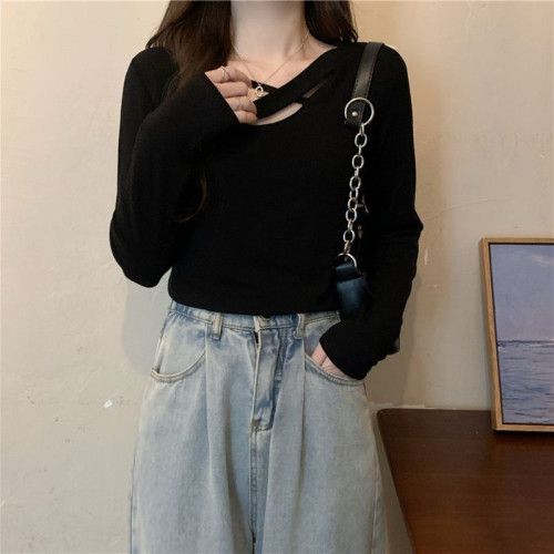 小心機設計感長袖t恤初秋上衣女新款2022網紅爆款獨特別致打底衫 小心機設計感長袖t恤初秋上衣女新款2022網紅爆款獨特別致打底衫