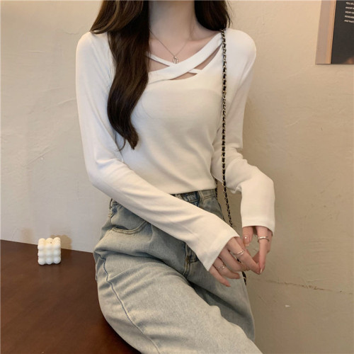 小心機設計感長袖t恤初秋上衣女新款2022網紅爆款獨特別致打底衫 小心機設計感長袖t恤初秋上衣女新款2022網紅爆款獨特別致打底衫