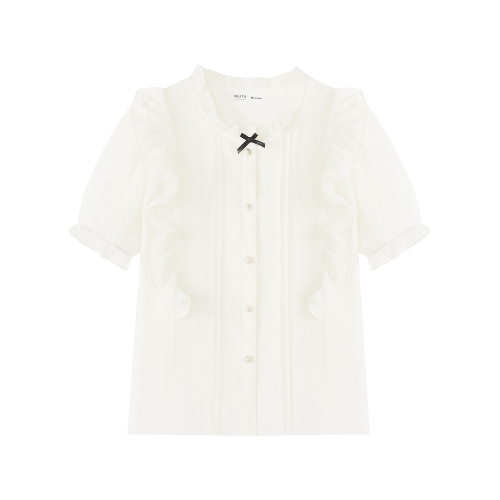 慕兔法式氣質雪紡襯衫女2026夏季新款設計感小衆荷葉邊泡泡袖上衣