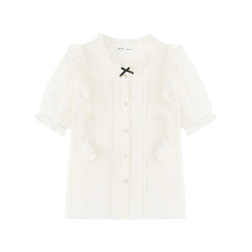 慕兔法式氣質雪紡襯衫女2025夏季新款設計感小衆荷葉邊泡泡袖上衣