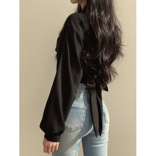 大碼胖妹妹襯衣女春秋設計感小衆系帶蝴蝶結高腰顯瘦短款襯衫上衣 大碼胖妹妹襯衣女春秋設計感小衆系帶蝴蝶結高腰顯瘦短款襯衫上衣