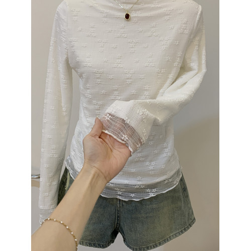 法式蕾絲加絨加厚半高領打底衫女內搭2025秋冬木耳邊長袖t恤上衣 法式蕾絲加絨加厚半高領打底衫女內搭2025秋冬木耳邊長袖t恤上衣