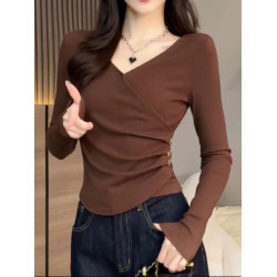 大碼純色長袖t恤女2025新款秋季內搭打底衫胖MM遮肉顯瘦正肩上衣