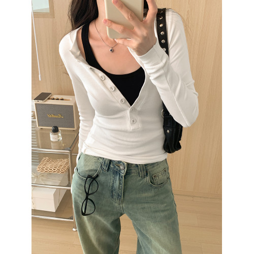 亨利領藏藍色加絨長袖內搭打底衫女秋冬修身緊身chic好看穿搭上衣