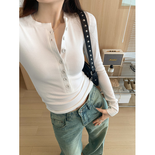 亨利領藏藍色加絨長袖內搭打底衫女秋冬修身緊身chic好看穿搭上衣