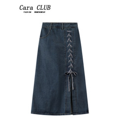 Cara CLUB大碼高腰顯瘦牛仔半身裙女秋季胖mm梨形身材中長款A字裙