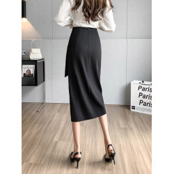 不規則西裝半身裙女春秋2025年新款高腰包臀裙中長款開叉一步長裙