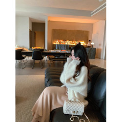 淺咖色羊毛針織魚尾半身裙女秋冬新款慵懶風高腰垂感中長款包臀裙