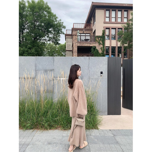 淺咖色羊毛針織魚尾半身裙女秋冬新款慵懶風高腰垂感中長款包臀裙 淺咖色羊毛針織魚尾半身裙女秋冬新款慵懶風高腰垂感中長款包臀裙