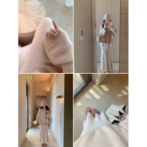 淺咖色羊毛針織魚尾半身裙女秋冬新款慵懶風高腰垂感中長款包臀裙 淺咖色羊毛針織魚尾半身裙女秋冬新款慵懶風高腰垂感中長款包臀裙