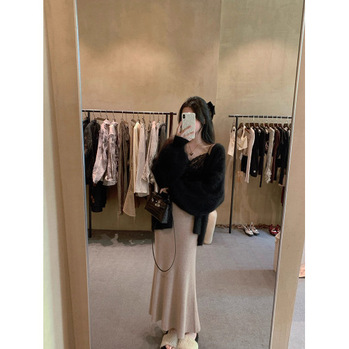 淺咖色羊毛針織魚尾半身裙女秋冬新款慵懶風高腰垂感中長款包臀裙 淺咖色羊毛針織魚尾半身裙女秋冬新款慵懶風高腰垂感中長款包臀裙