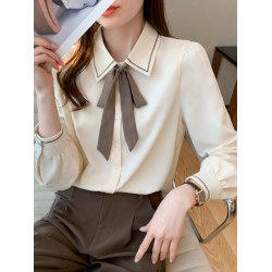 高級感雪紡襯衫女春裝2025新款職業正裝面試襯衣飄帶領結長袖上衣