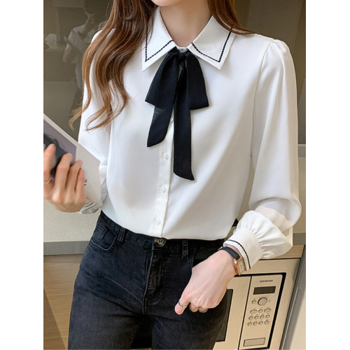 高級感雪紡襯衫女春裝2025新款職業正裝面試襯衣飄帶領結長袖上衣