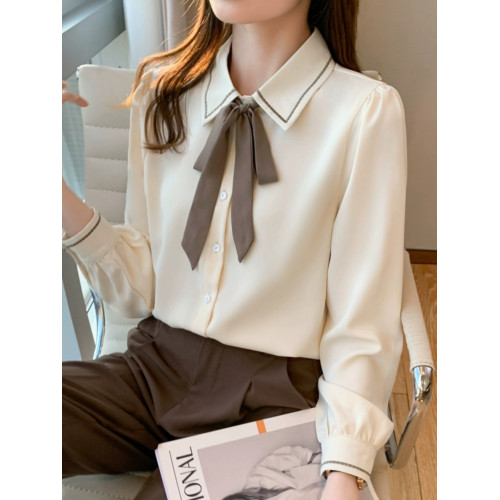 高級感雪紡襯衫女春裝2025新款職業正裝面試襯衣飄帶領結長袖上衣