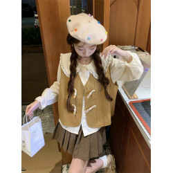 大碼設計感甜美學院風娃娃領襯衫女襯衣胖mm2-300斤秋季寬松上衣