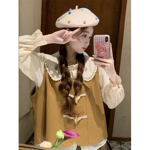 大碼設計感甜美學院風娃娃領襯衫女襯衣胖mm2-300斤秋季寬松上衣