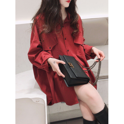 遮肉復古寬松減齡T恤衫大碼長袖休閒文藝春秋季洋氣上衣顯瘦襯衣