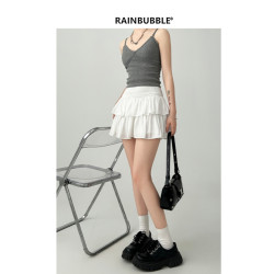 雨氣泡~小個子蓬蓬蛋糕半身裙女春夏季短款小白裙a字短裙白色裙子