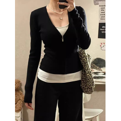 秋裝韓系黑白撞色內搭打底衫長袖t恤女假兩件小衆設計感修身上衣