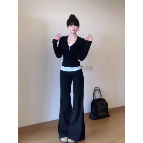 秋裝韓系黑白撞色內搭打底衫長袖t恤女假兩件小衆設計感修身上衣