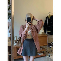 秋冬款復古粉色燈芯絨襯衫女加厚曡穿高級感小衆休閒洋氣減齡外套