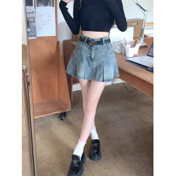 美式復古高腰顯瘦牛仔百褶裙女2025年夏季新款小個子辣妹A字短裙