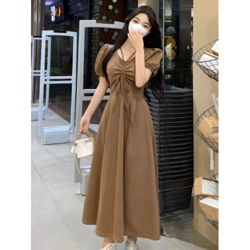 大碼休閒連衣裙女夏季新款法式赫本風小黑裙氣質顯瘦垂感a字裙子