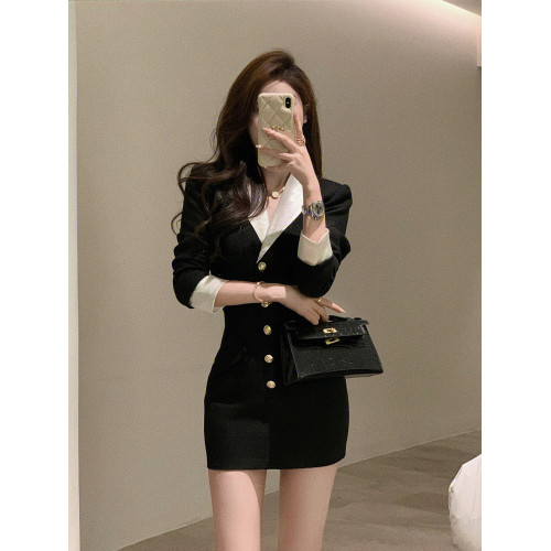 氣質高級感韓劇輕熟風穿搭禦姐職業黑色西裝外套短裙兩件套裝女秋